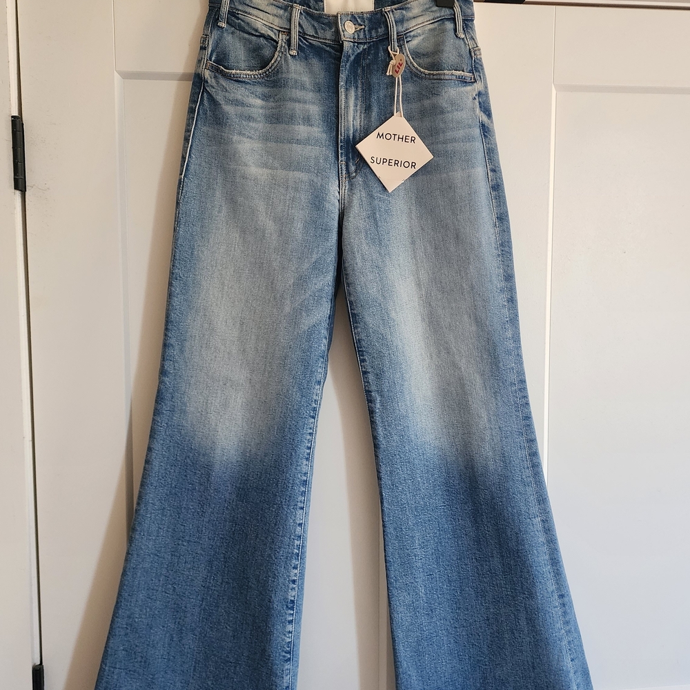 MOTHER Blue Faded High-Rise Wide Leg Jeans